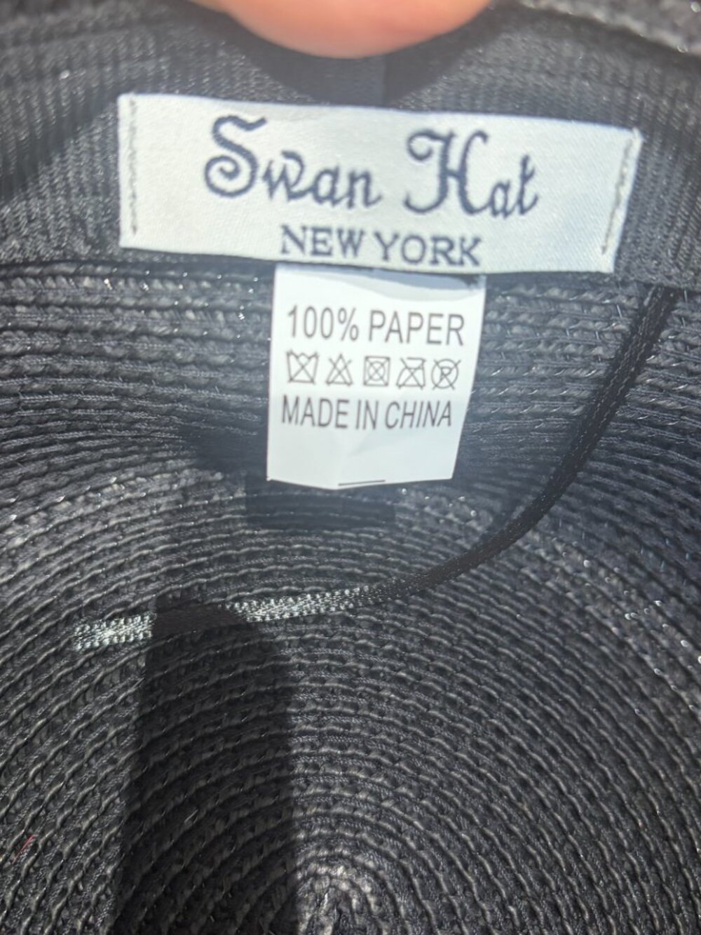 Swan Hat New York Paper Hat Black with Satin Flowers - Picture 7 of 7